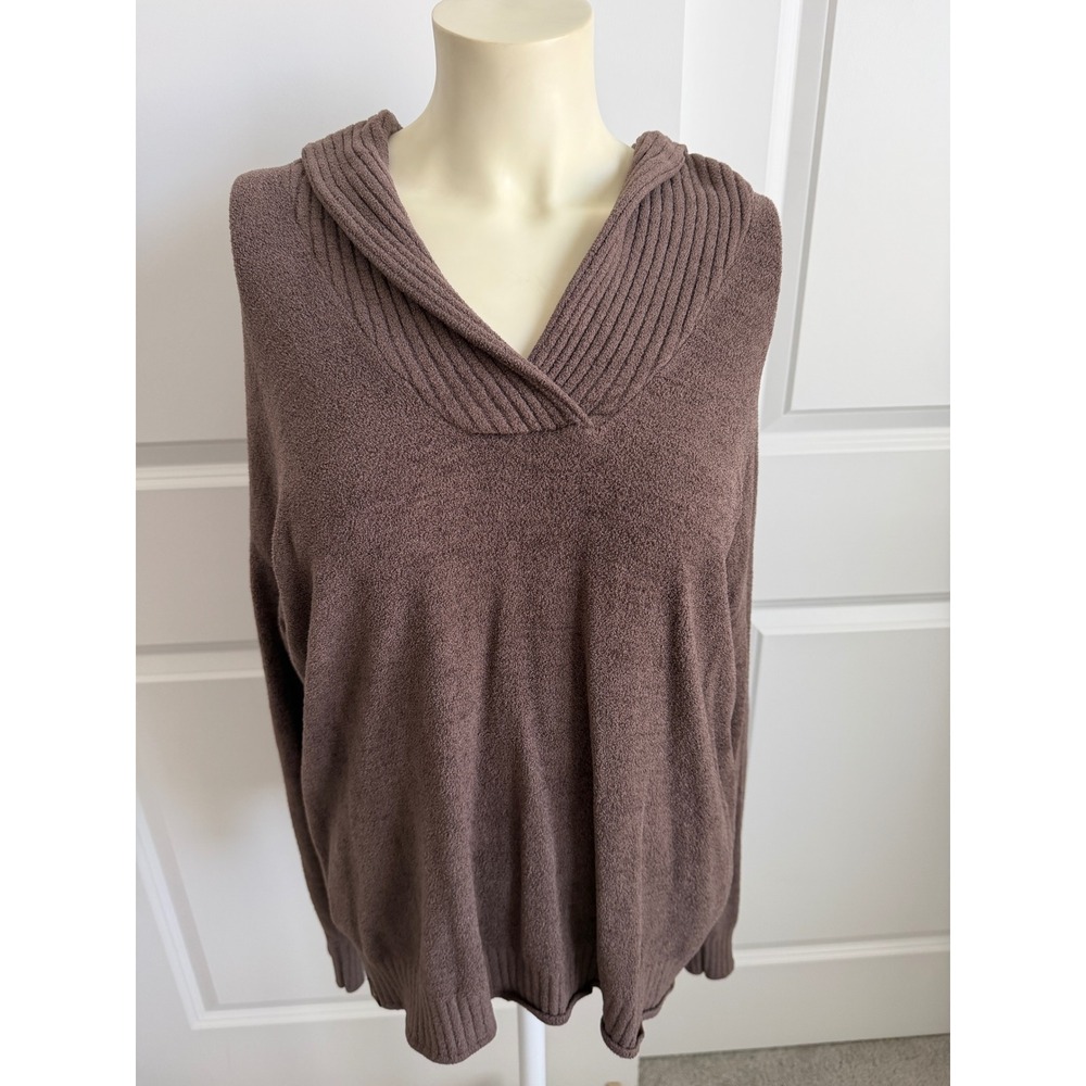 Barefoot Dreams CozyChic Ultra Lite Hooded Sweater Cocoa Brown M